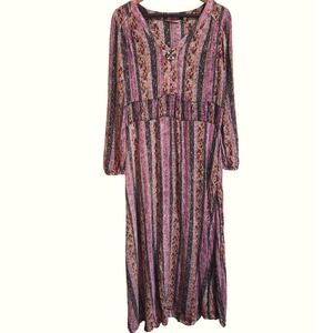 Soft‎ Surroundings Maxi Dress Floral Striped Long Sleeve Boho Women's Size Large